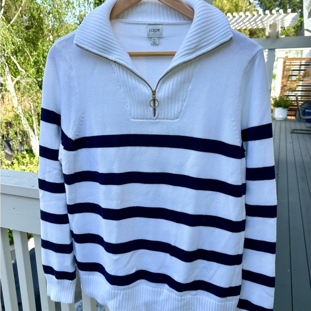 J. Crew White and Navy Striped Sweater